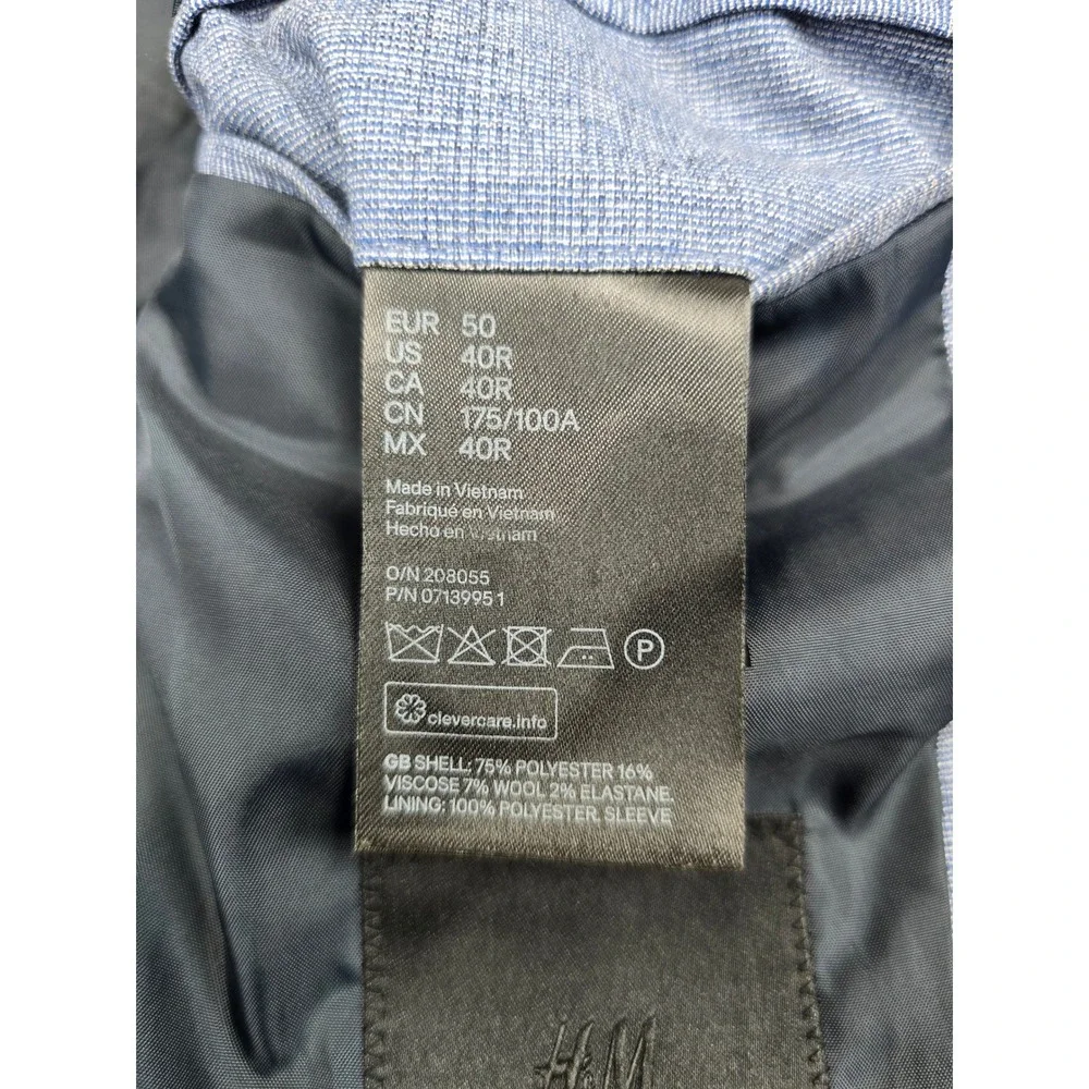H&M Skinny Fit Suit Mens‎ 40R 2 Piece Pants 34x29 Blue Wool Blend